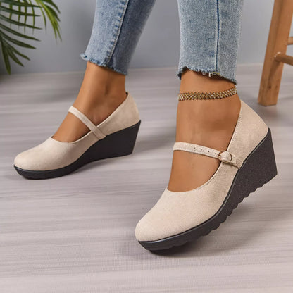 Round Toe Wedge Loafers - -