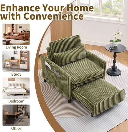 Corduroy Convertible Sofa Bed With Forest Green Fabric- ShipItFurniture- {{Product type}}