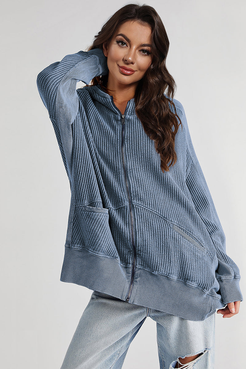 Zip-Up Long Sleeve Jacket - Deep Teal -