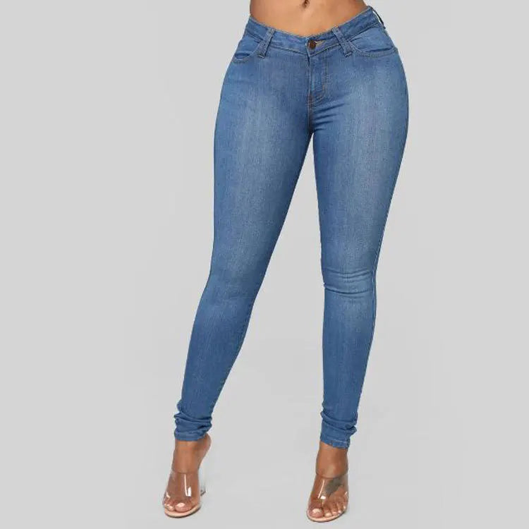 Ladies Denim High Waist Stretch Pencil Jeans