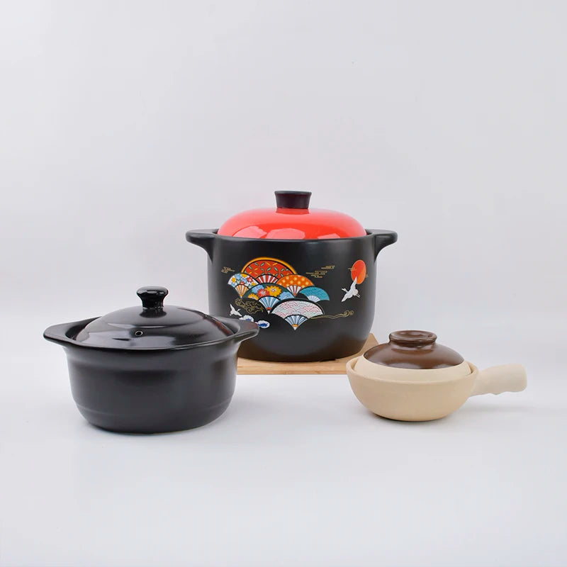 Casserole Printed Food Warmer Ceramic Cookware Soup Pot Large Cooking Pots Fire