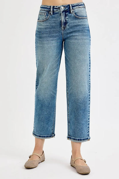 RISEN Full Size High Rise Crop Boyfriend Jeans Plus Size - MEDIUM - jeans