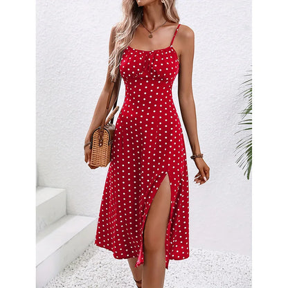 Floral Print Spaghetti Straps Dresses Summer Dress Square Neck Slit Dress