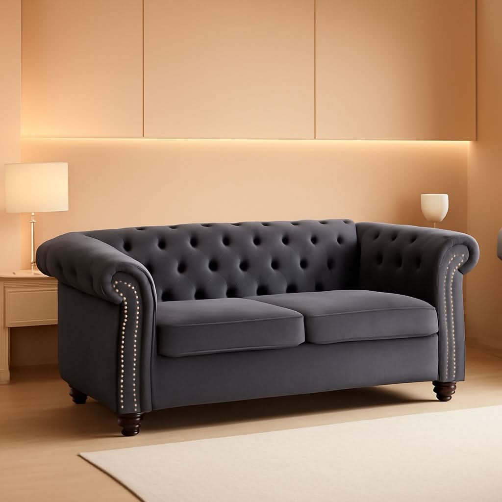 Gray Velvet Loveseat Modern Living Room Furniture Sofa- ShipItFurniture- {{Product type}}