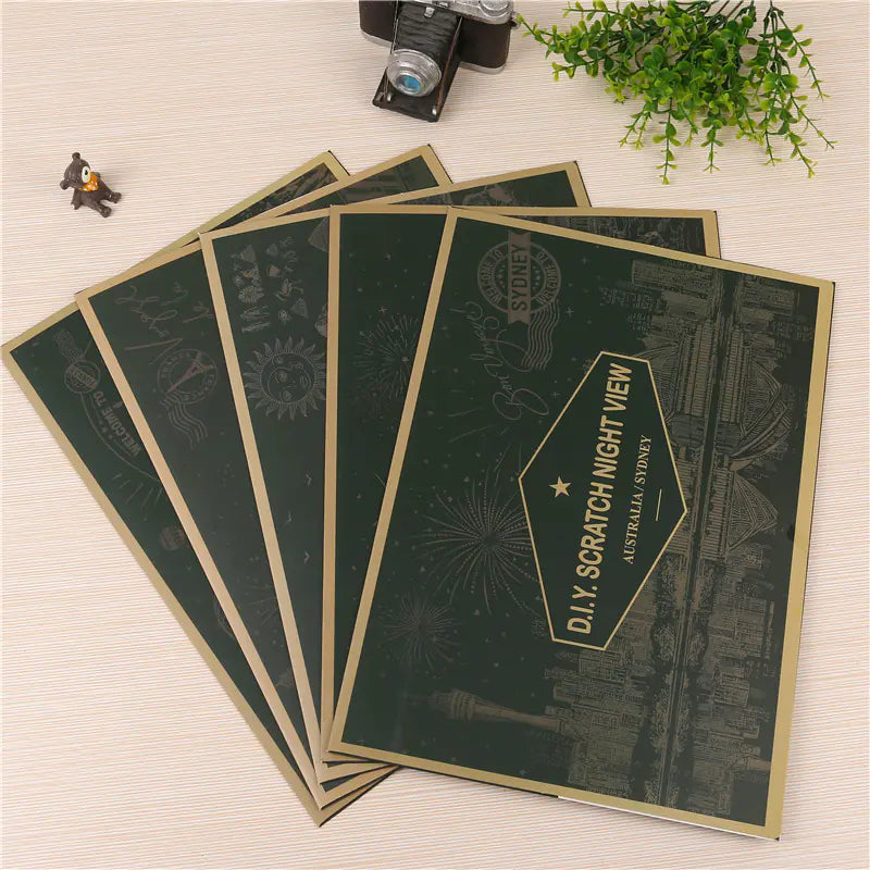 Gold Scratch Art, Egyptian Scratch Art, NYC Scratch Art