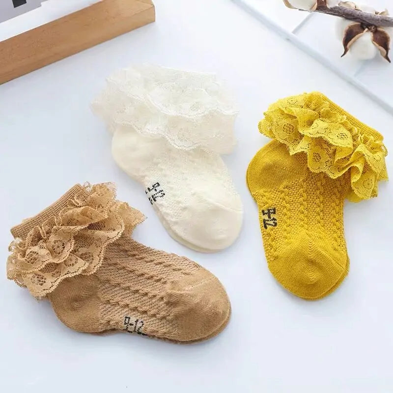 Girls Breathable Ruffled  Lace Socks