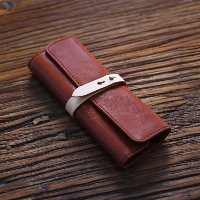Handmade Genuine Leather Roll Pencil Case