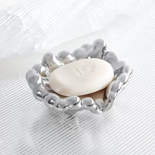 Ceramic Soap Box with Water Guide Hole - Silver plating - soap holder