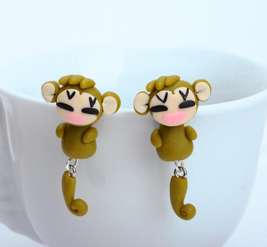 Cute Monkey Polymer Clay Earrings - - earrings