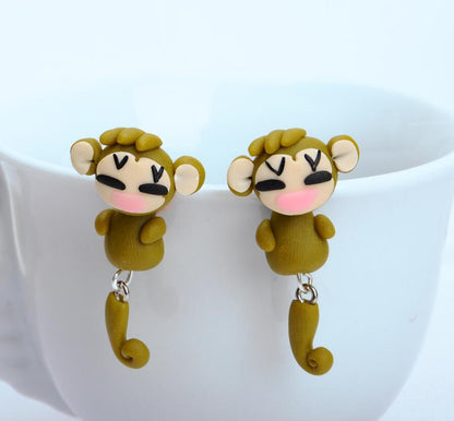 Cute Monkey Polymer Clay Earrings - - earrings