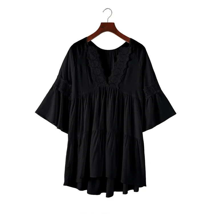 V-Neck Long Sleeve Women Dress Loose Chiffon Blouse