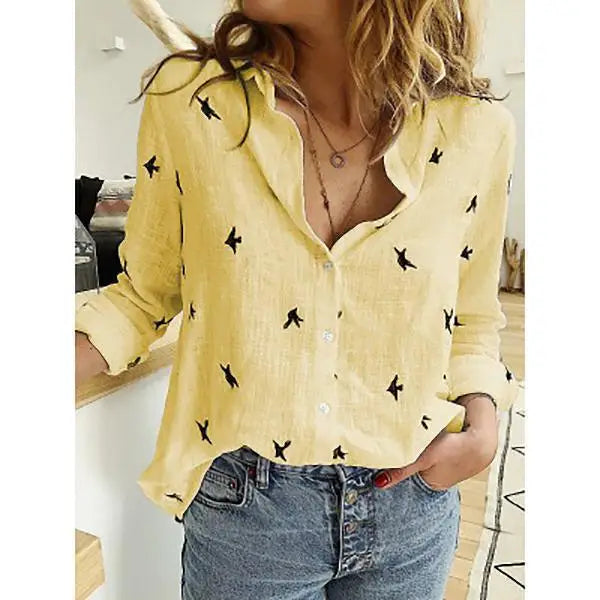 Casual Loose Long Sleeve Linen Material Women's Shirt Blouse