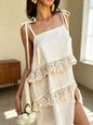 Lace Trim Spaghetti Strap Dress - Ivory -