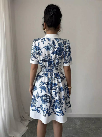 Floral Print Button-Front Shirt Dress - -