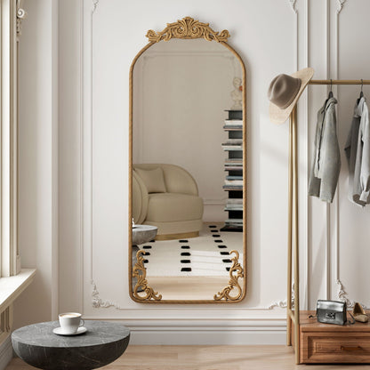 Full Body Arched Mirror With Vintage Carved Applique - - Wall Mirrors