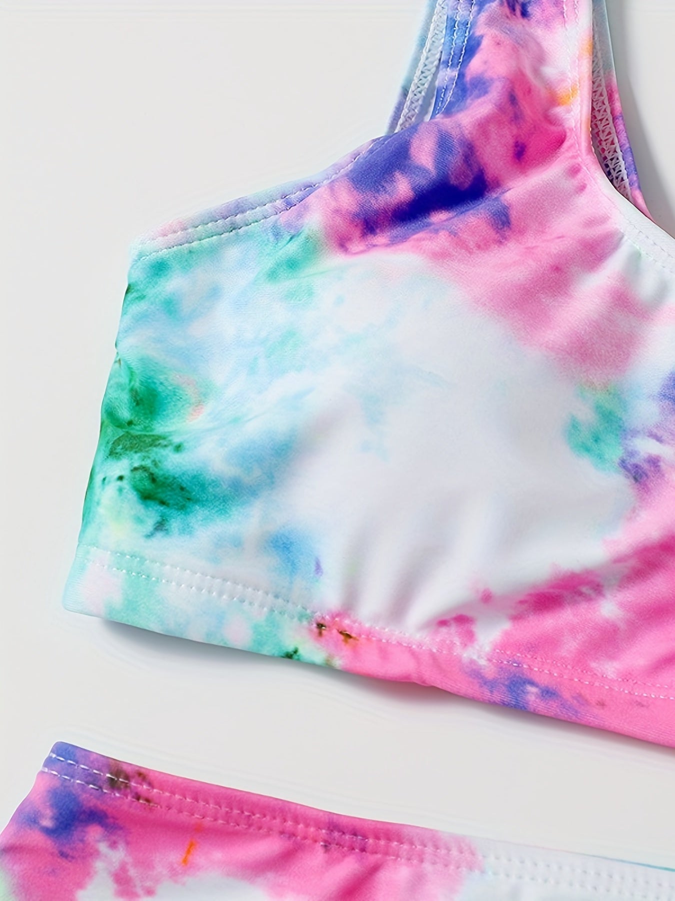 Bikini Tie Dye 2 Piece Swimsuit Set – Vibrant High Waist Comfortable Bikini with Round Neck Crop Top High Cut Leg and Comfortable Fit – Stylish Women's Swimwear for Summer Beach Vacations Pool Parties and Water Sports - - ST44BK0JAX