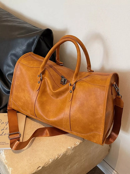 Vintage Leather Duffle Bag - -