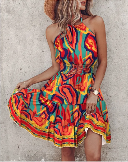 Summer Chic Halter Dress - European & American Print - color 4 Small - dress