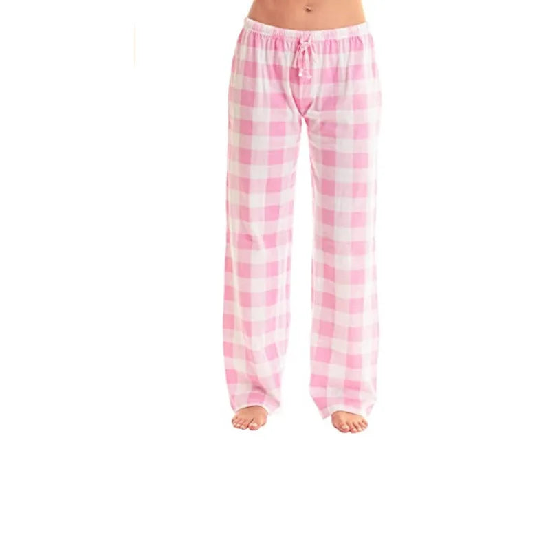 Women Solid Color Buffalo Plaid Pajama Pants Sleepwear With Pockets