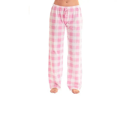 Women Solid Color Buffalo Plaid Pajama Pants Sleepwear With Pockets