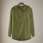 Men's Baggy Cotton Linen Solid Button Long Sleeve Hooded Shirts