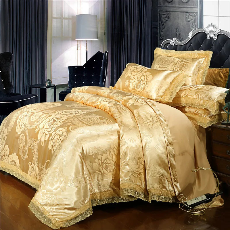 Duvet Cover Set Quilt Cover Lace Edge Jacquard Weave Bedding Set