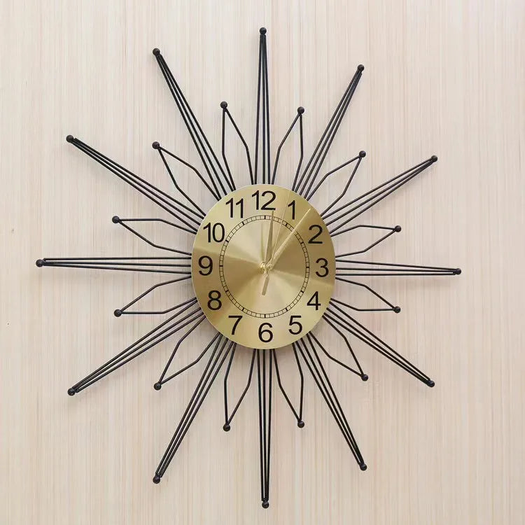 60cm 3d Sun Shaped Retro Hanging Clock Creative Silent Iron Nordic Wall Clock