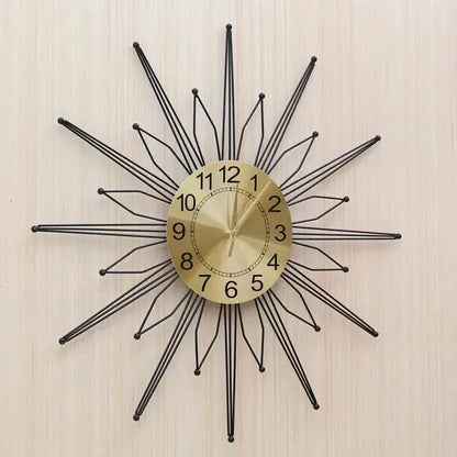 60cm 3d Sun Shaped Retro Hanging Clock Creative Silent Iron Nordic Wall Clock black gold