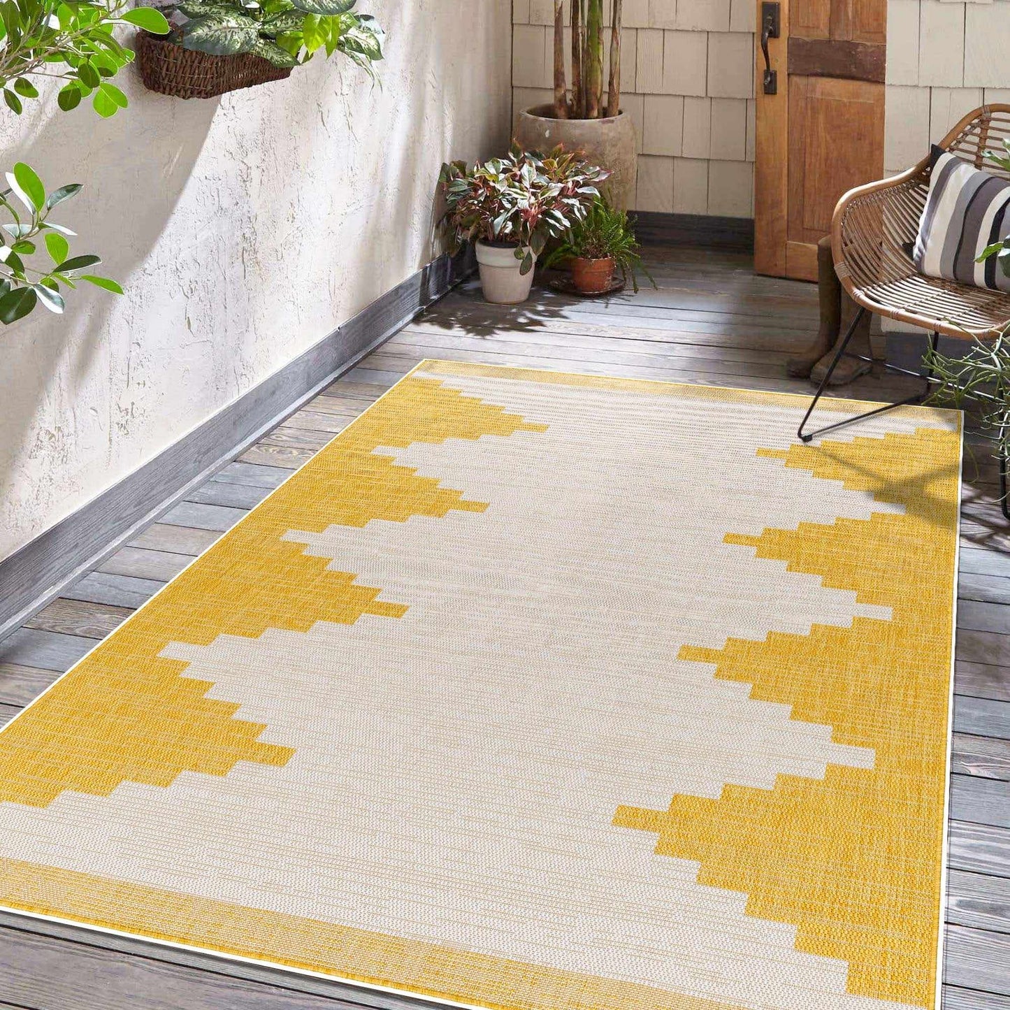 Djugun Metallic-Gold Indoor & Outdoor Rug - - Rugs