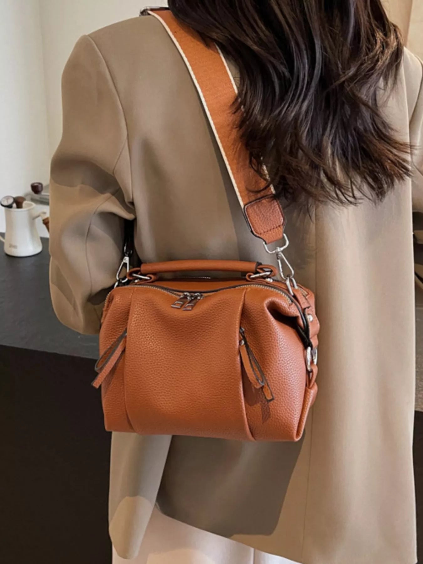 Wide Strap Crossbody Bag - -
