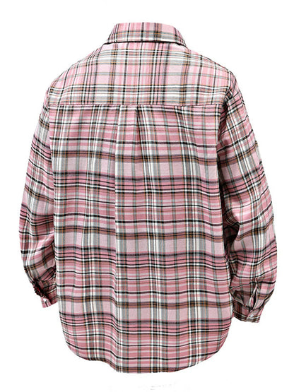 Men's Full Size Casual Plaid Long Sleeve Shirt Plus Size - -