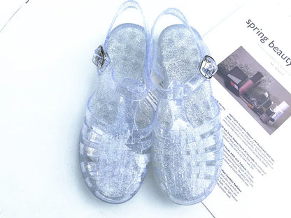 Women's Roman Sandals Retro Flat Toe Jelly Girls