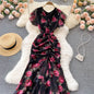 Floral Mermaid Maxi Dress Chiffon Short Sleeve Long Dress