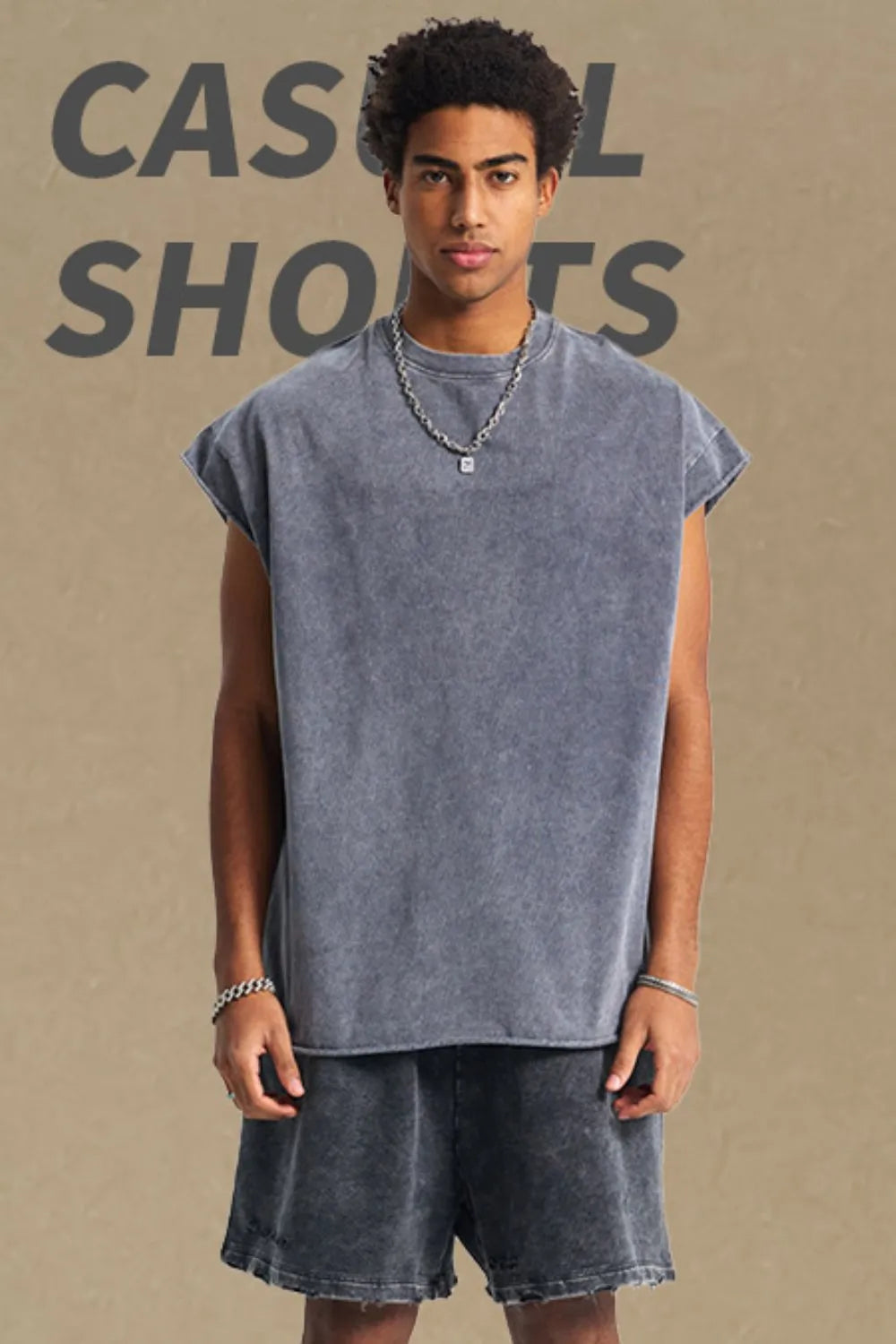 Men's Washed Round Neck Tank - -