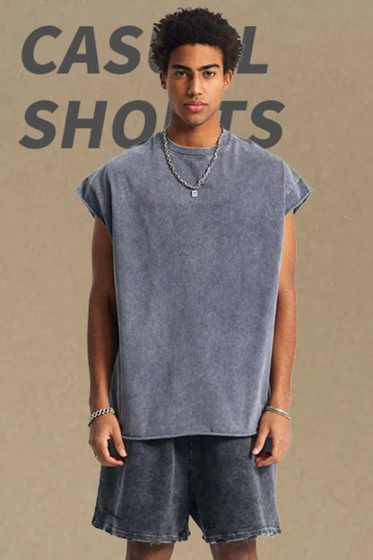 Men's Washed Round Neck Tank - -