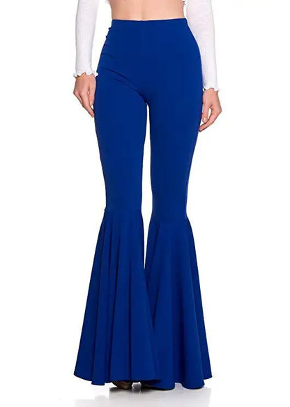 Solid Wide Leg High Waist Pants Women Blue