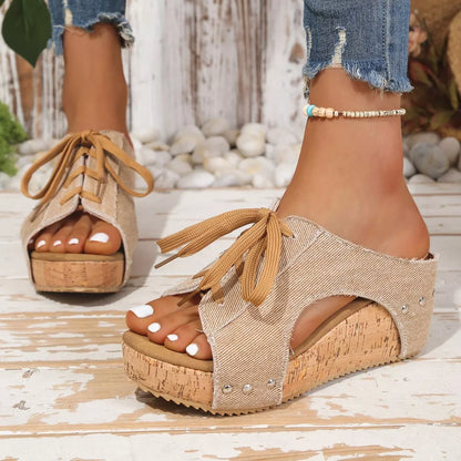Lace Up Wedge Sandals- Shopimist- {{Product type}}