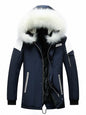 Men's Plus Size Fur Hooded Winter Parka Jacket - Dark Blue -