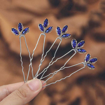 Casdre Sparkling Bridal Hair Pins Crystal Wedding Accessory 5-Pack Blue - - hair clip