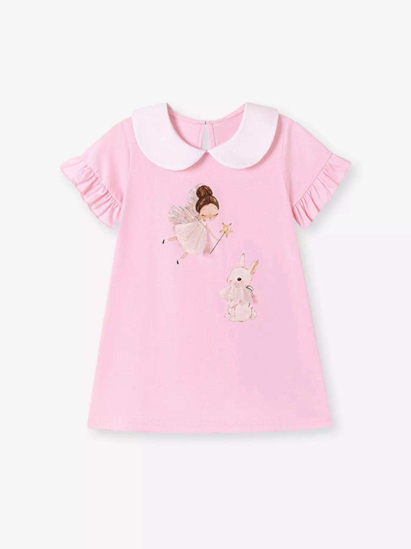 Children's Peter Pan Collar Short Sleeve Dress - -