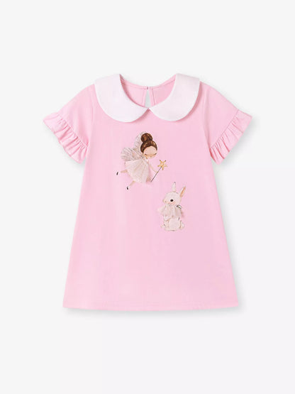 Children's Peter Pan Collar Short Sleeve Dress - -