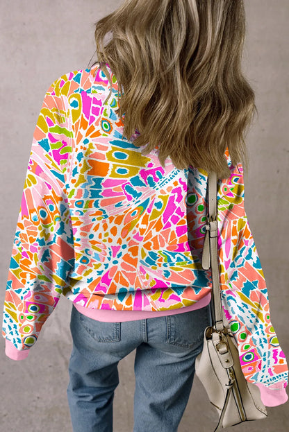 Printed Round Neck Long Sleeve Sweatshirt - -
