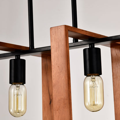 Rustic Wood And Black Metal 4-Light Kitchen Island Dining Room Light Fixture - - light