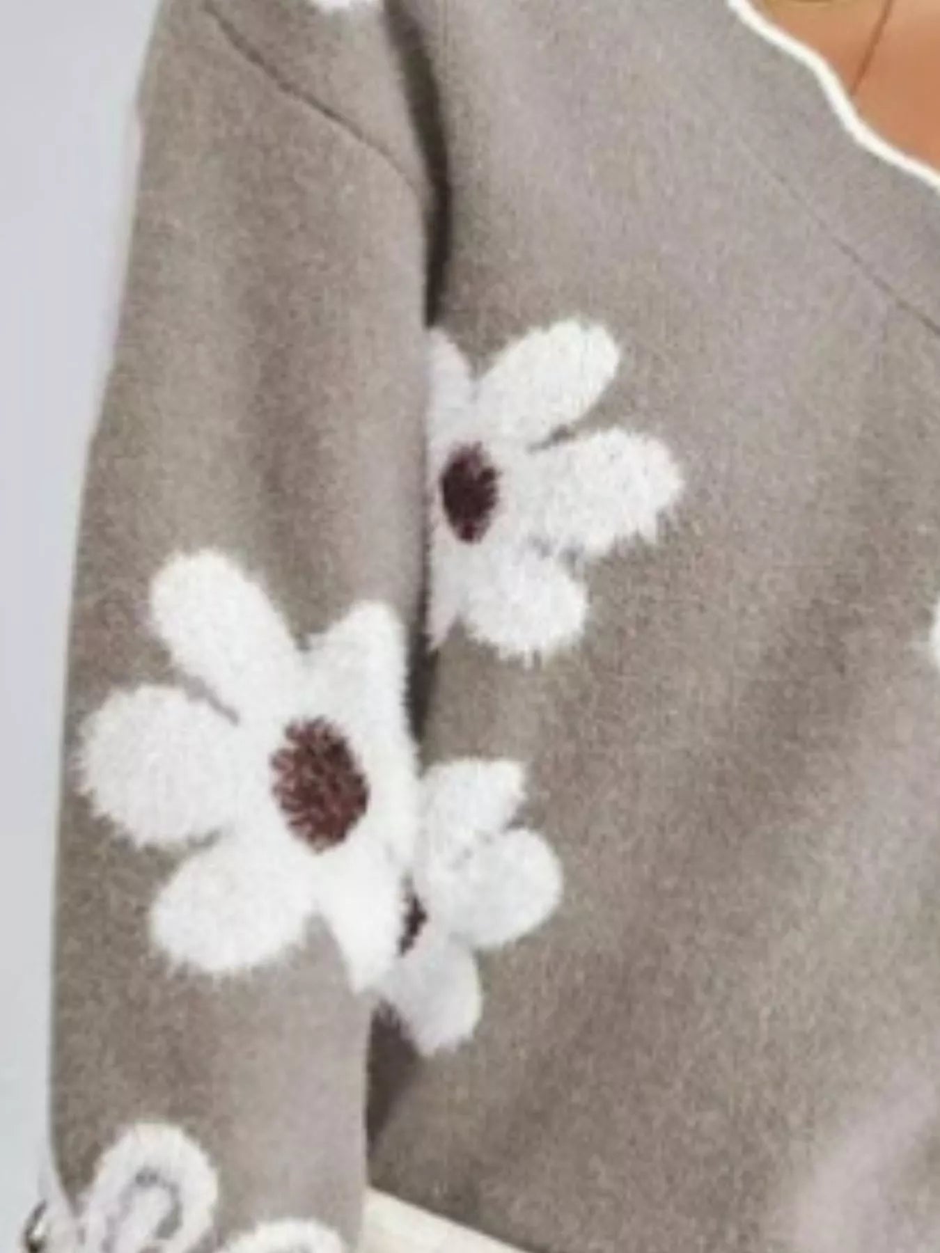 Floral V-Neck Long Sleeve Sweater - -