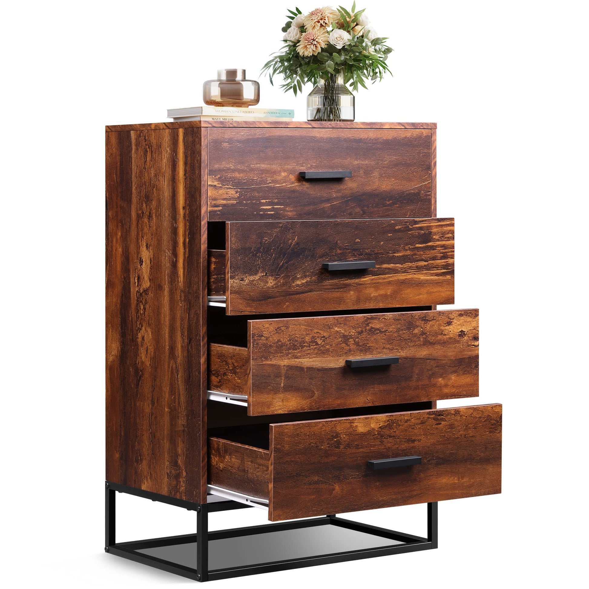 WLIVE Wood 4 Drawer Tall Dresser with Sturdy Metal Frame - - dresser