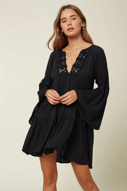 Viscose Breathable Long Sleeves v Neck Tunic Short Dress Cover Up