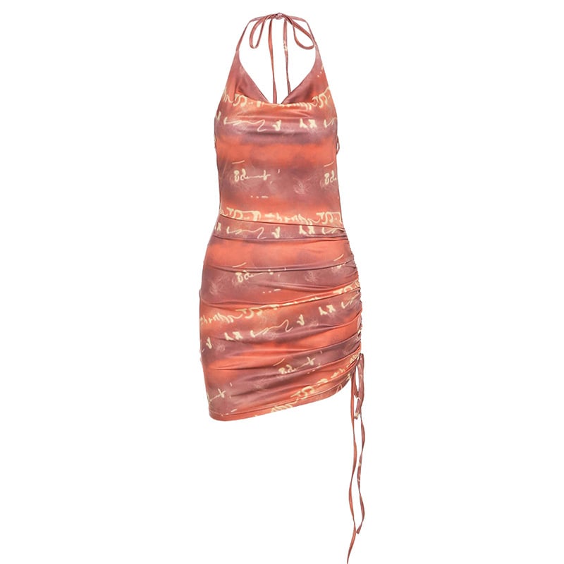 Sleeveless Backless Pleated Slim Fit Halter Dress - Red S - dress