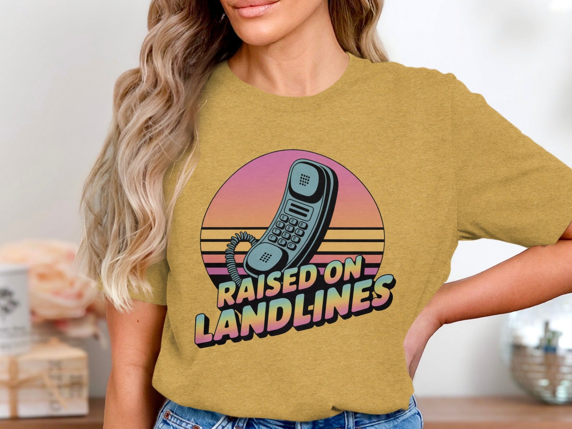 Raised on Landlines Retro Style Phone Design T-Shirt - - T-Shirt