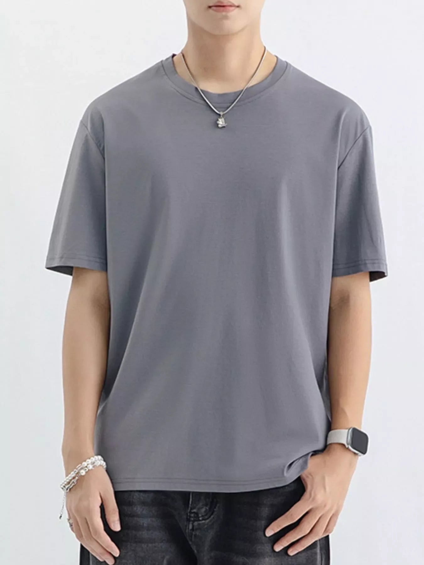 Men's Plus Size Casual Solid Color T-Shirt - Dark Gray -