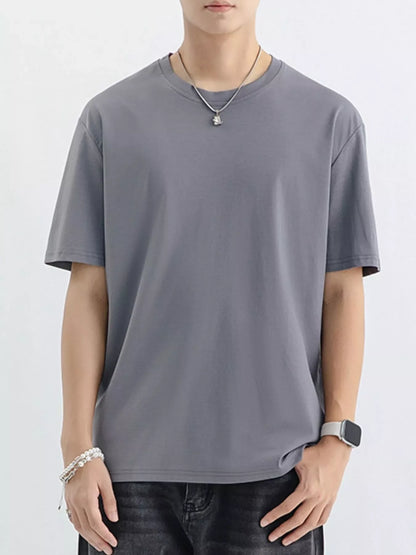 Men's Plus Size Casual Solid Color T-Shirt - Dark Gray -